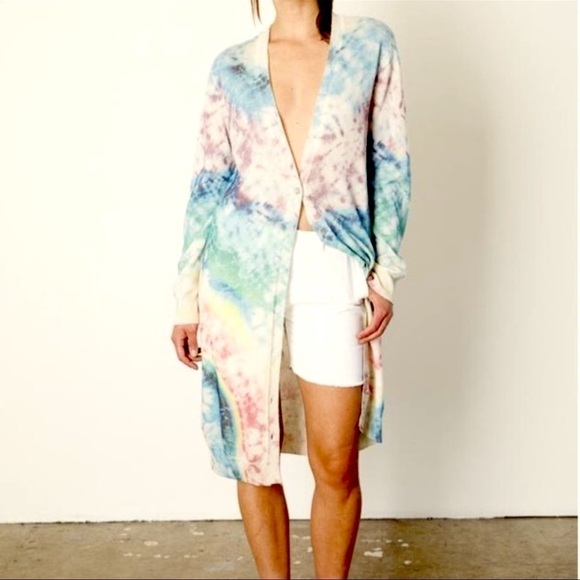 LE SUPERBE NWT revolve cashmere & wool long tie dye cardigan sweater size large - Picture 1 of 11
